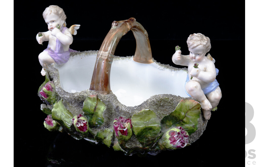 Antique German Porcelain Cherub Basket Form Dish