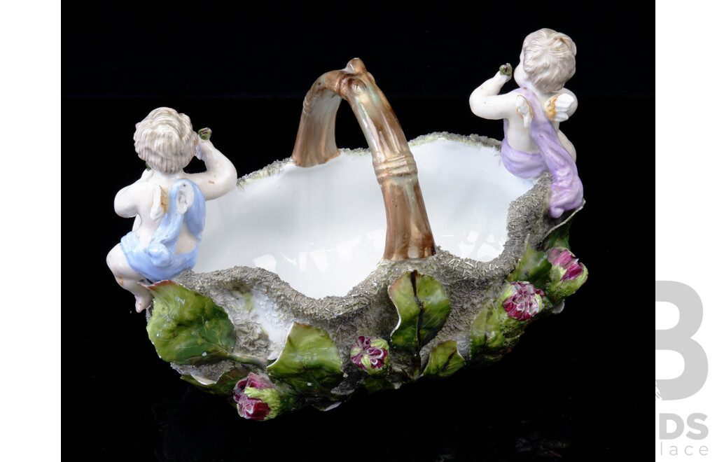 Antique German Porcelain Cherub Basket Form Dish