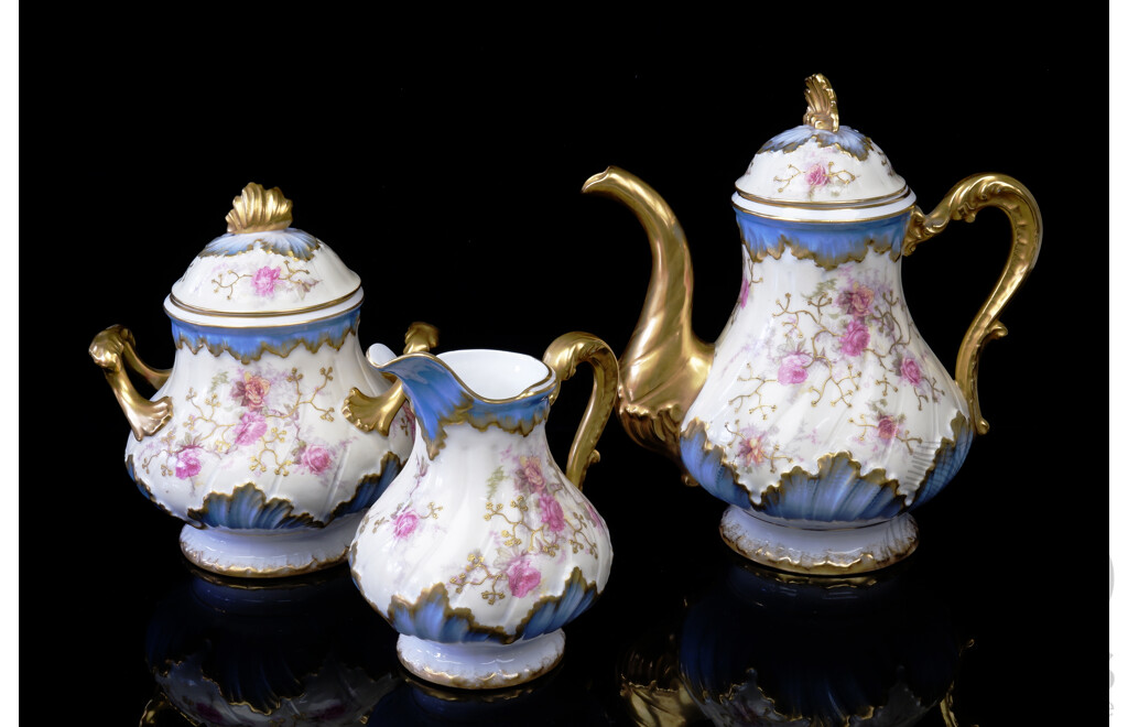 Vintage Limoges GDA Porcleain Lidded Teapot, Sugar Dish and Creamer
