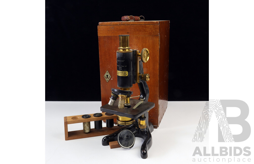 Antique Microscope with Five Lenses in Original Case by Watson & Sons, London