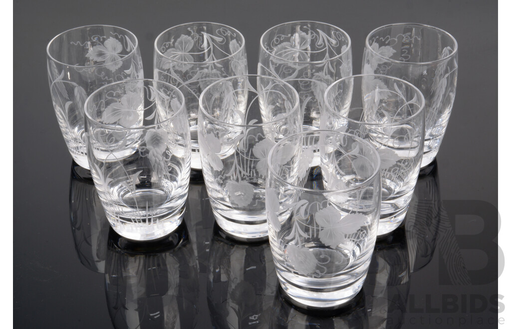 Set Eight Stuart Crystal Tumblers with Etched Wheat Sheaf Design
