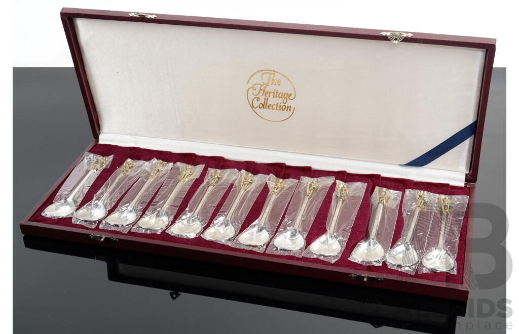 Set Tichborne Spoons, Plated in 24ct Gold and Sterling Silver, Official Replica Edition, in Original Case