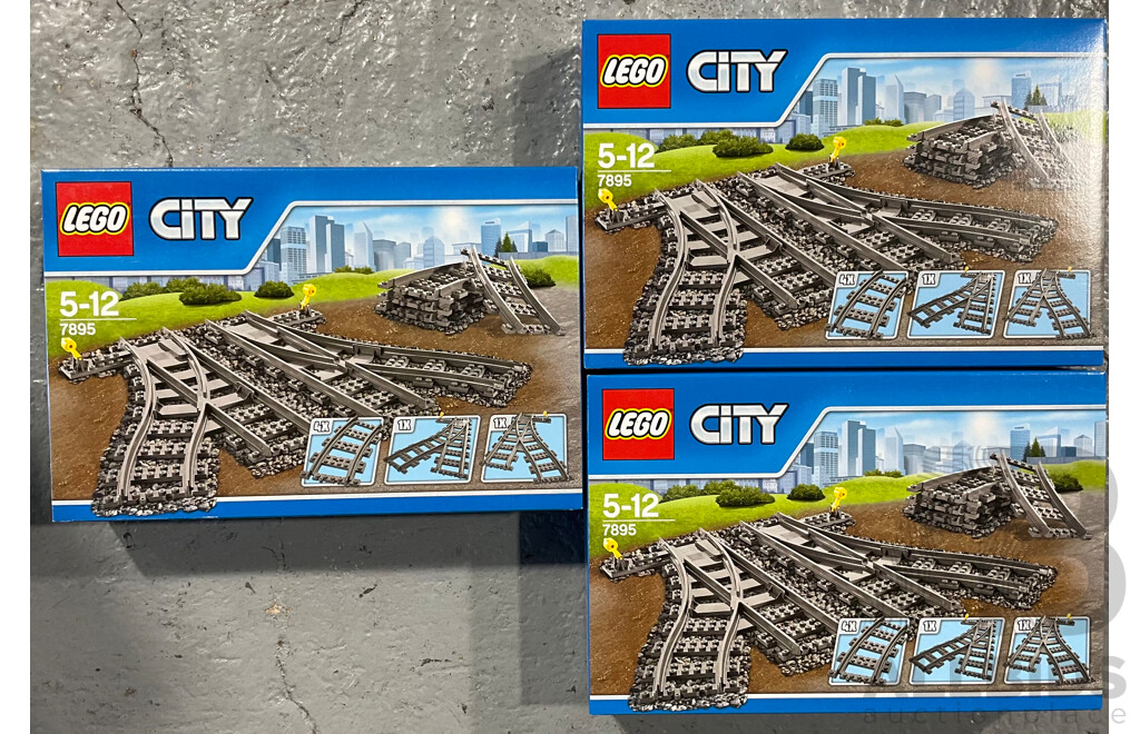 Three Sets Lego City Retried Set Train Tracks 7895, Unopened in Box