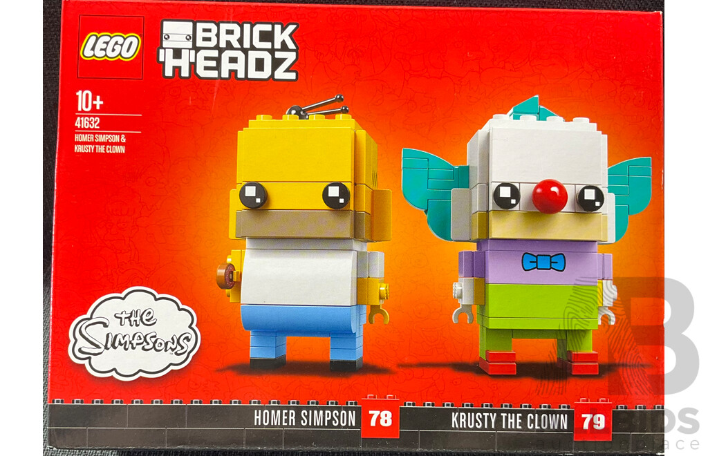 Lego Retired Brick Headz the Simpsons Homer Simpson & Krusty the Clown Set 41632, Sealed in Box