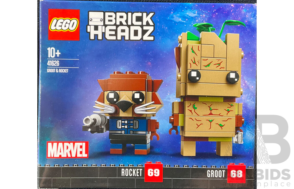 Lego Retired Brick Headz Groot & Rocket Set 41626, Sealed in Box