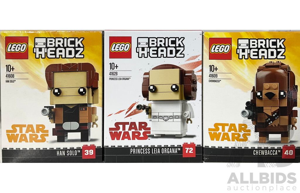 Three Lego Retired Brick Headz Star Wars Sets 41628, 41609, 41608 Sealed in Box