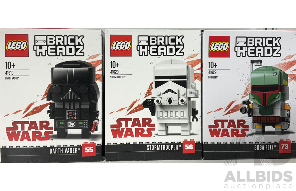 Three Lego Retired Brick Headz Star Wars Sets 41619, 41620, 41629 Sealed in Box
