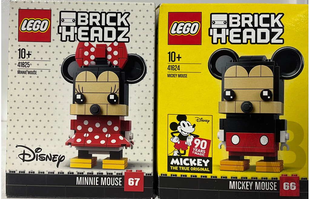 Three Lego Retired Brick Headz Disney Mickey Mouse & Minnie Mouse Sets 41624 & 41625 Sealed in Box