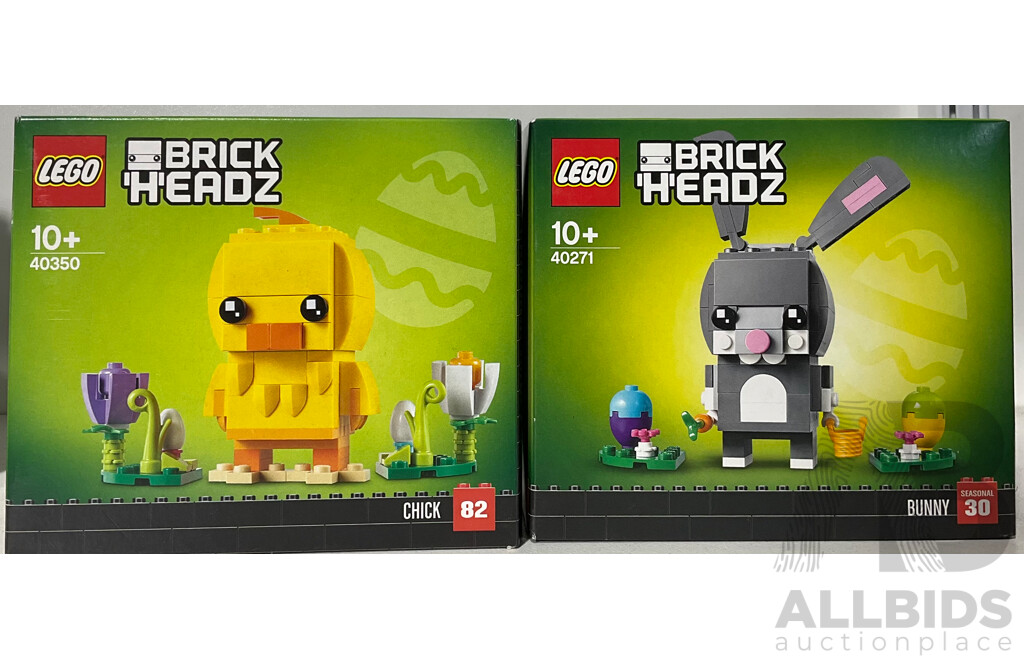 Two Lego Retired Brick Headz Sets Comprising Chick 82 & Bunny 30, Sealed in Box