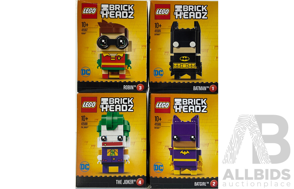 Set Four Lego Retired Brick Headz DC the Batman Movie Sets, Sealed in Box