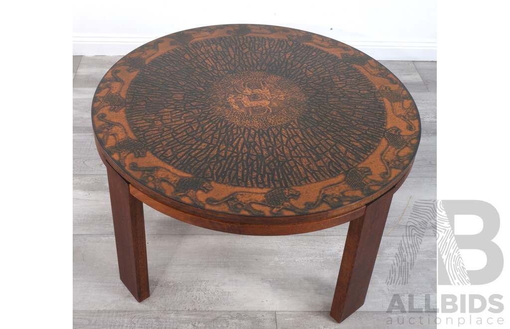 Retro Circular Coffee Table with Copper Top