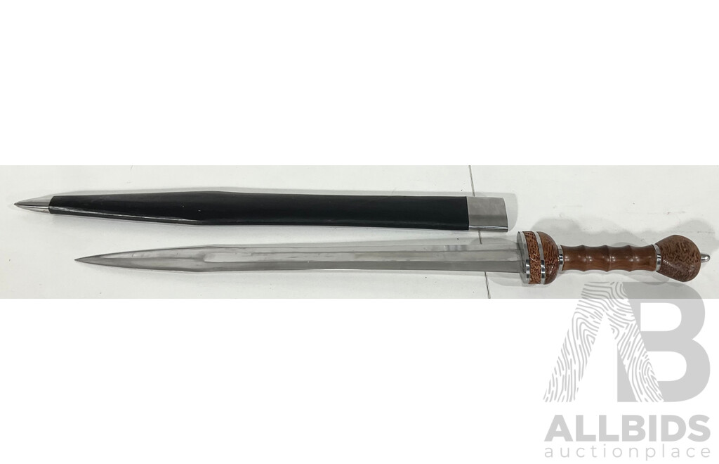 Stainless Steel Roman Gladius Style Display Sword with Scabbard and Polished Xanthoria Wood Handle