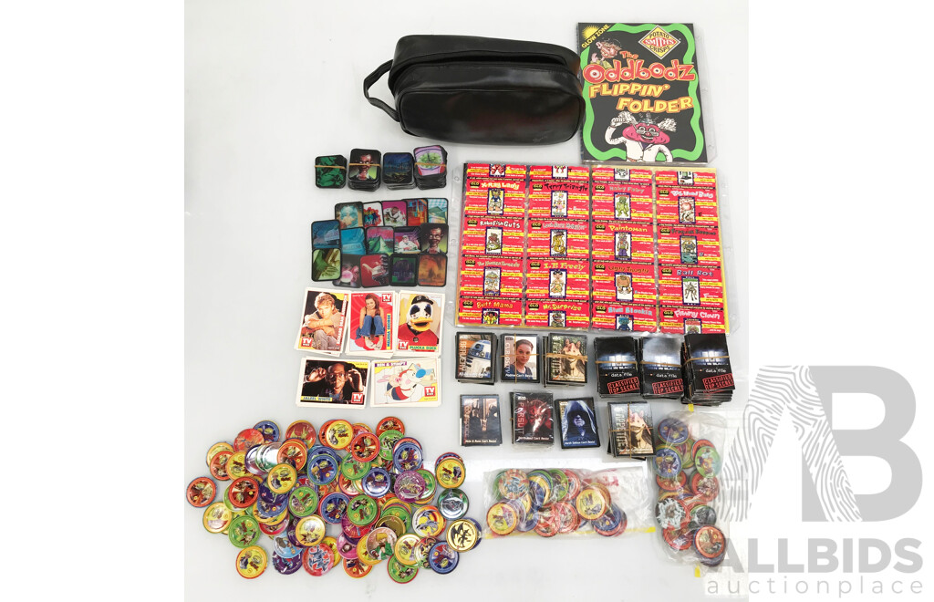 Lot of Assorted 1990s Collectibles Such as Collector Cards and Tazos