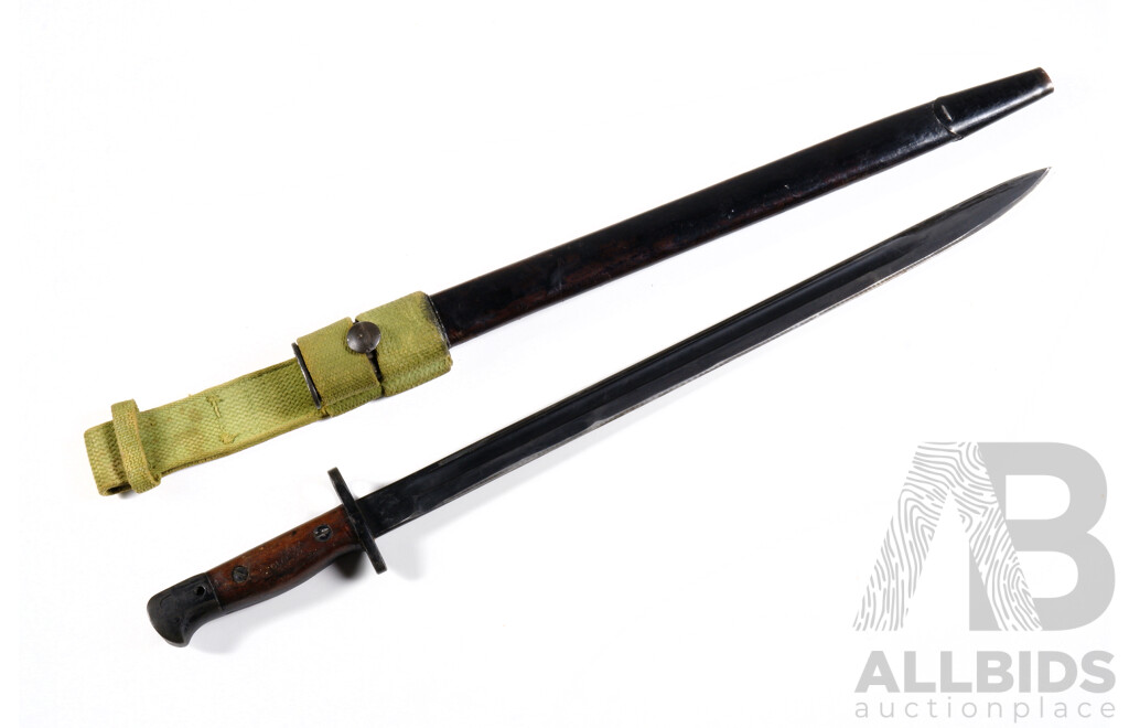 Autralian World War II Era Slaz 56 Bayonnette in Scabbard, Marked to Grip