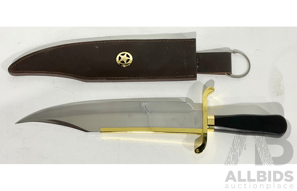 Stainless Steel Heavy Duty Bowie Style Knife by Hibberd Knives with Wooden Handle in Leather Sheath