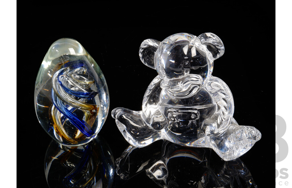 Waterford Crystal Teddy Bear and a Glass Paperweight