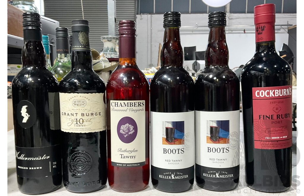 Six Bottles of Various Tawny Ports