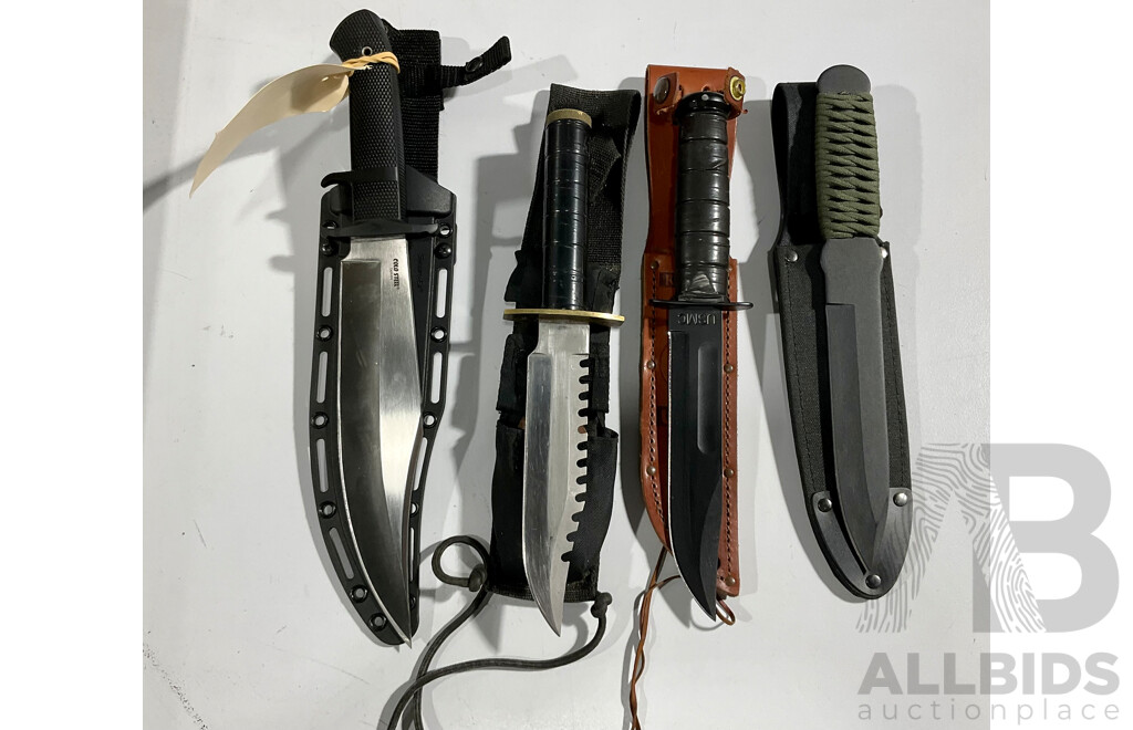 Four Utility Knives Inlcuding Two Made by Cold Steel