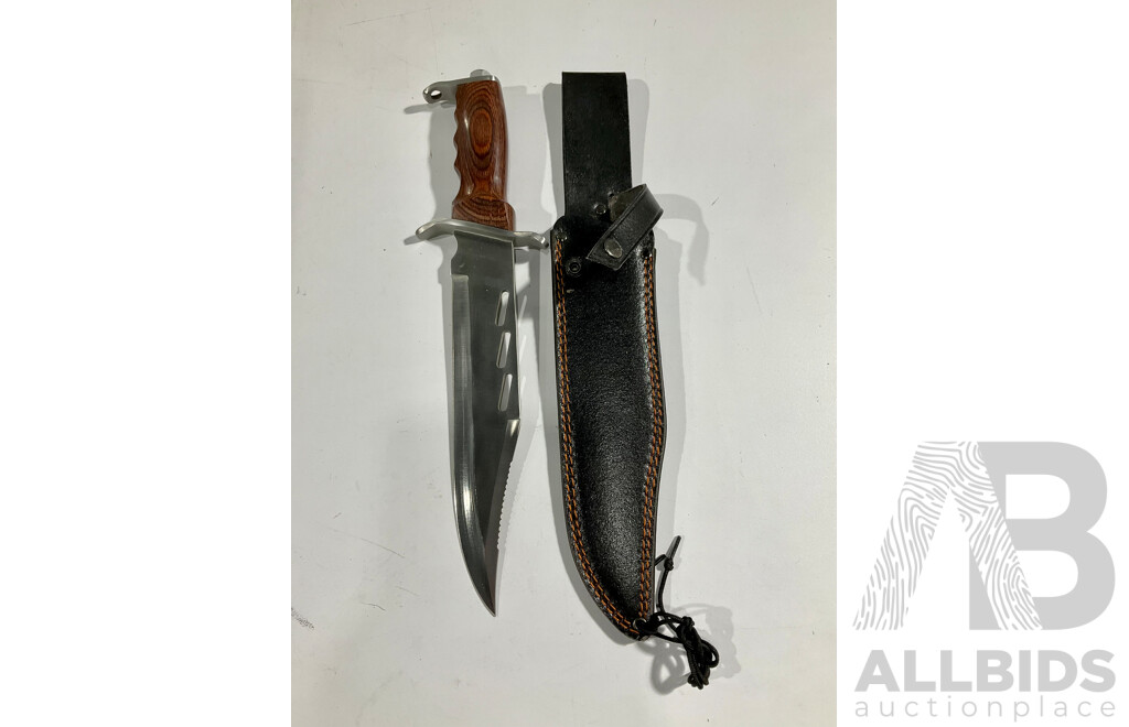 Large Stainless Steel Bowie Knife with Leather Sheath