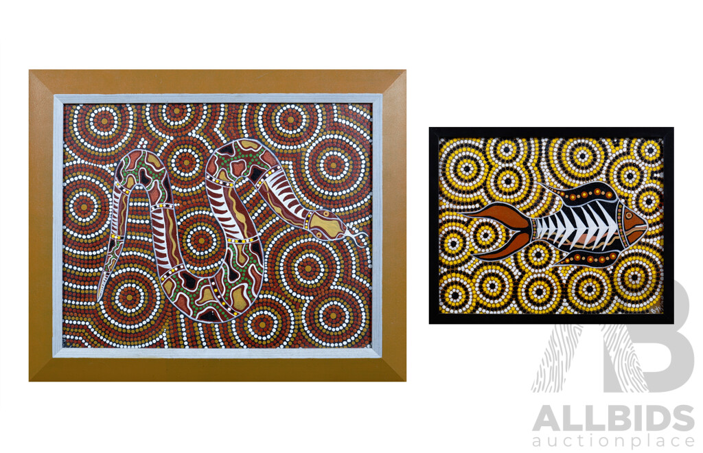 Two Aboriginal Artworks on Canvas Signed 'KMB' (2)