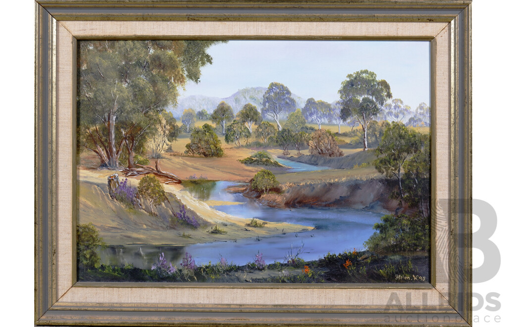 Two Australian Landscape Paintings, Signed F. Phillips & Helen .W (2)