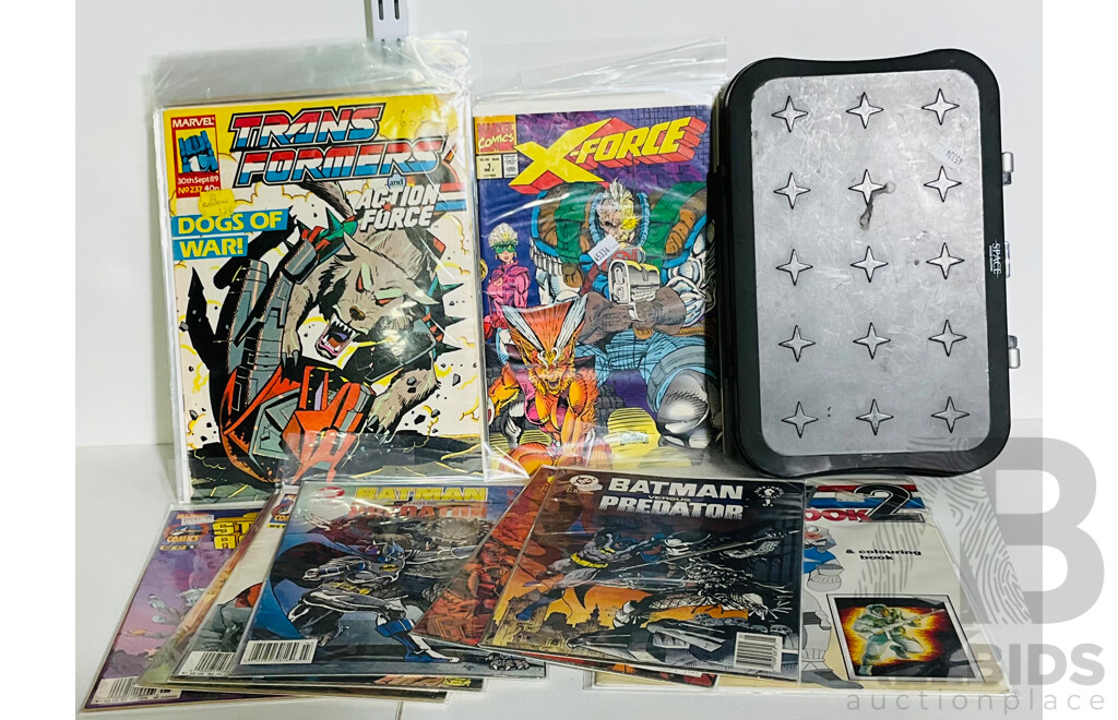 Quantity of DC and Marvel Comic Books in Protective Sleeves Plus Two GI Joe Sticker and Colouring Books and a Collector Card Carrying Case