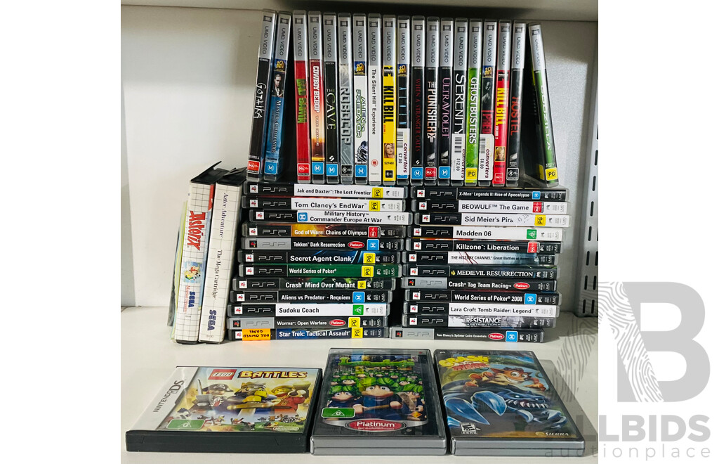 Very Large Collection of PSVITA and PSP Games, Alongside Three Sega Cartridges