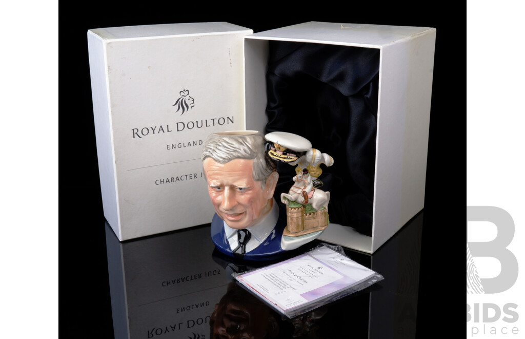 Royal Doulton Porcleain Character Jug of Prince Charles, D 7283, by Tim Potts in Original Box