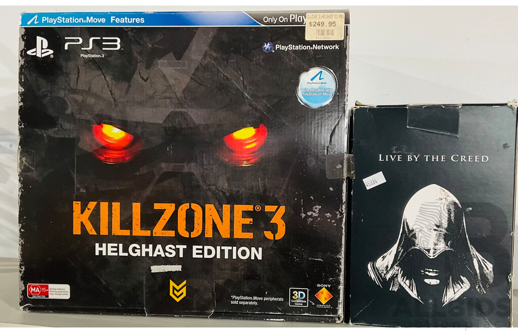 PS3 Killzone 3 Helghast Edition and Assassin’s Creed II  Black Edition Discs and Other Memorabilia in Original Boxes