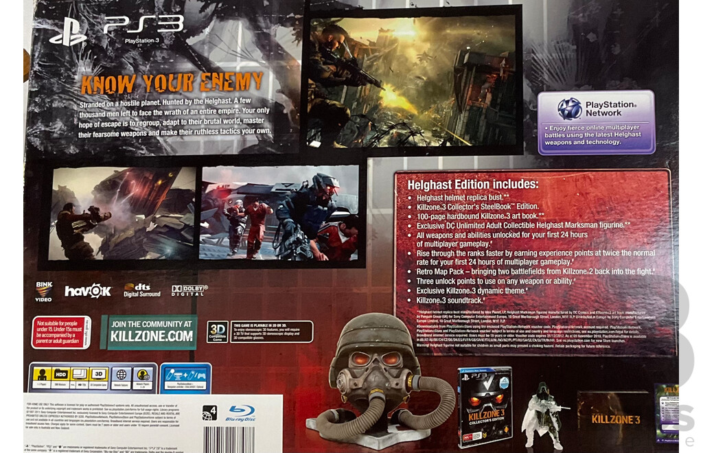 PS3 Killzone 3 Helghast Edition and Assassin’s Creed II  Black Edition Discs and Other Memorabilia in Original Boxes