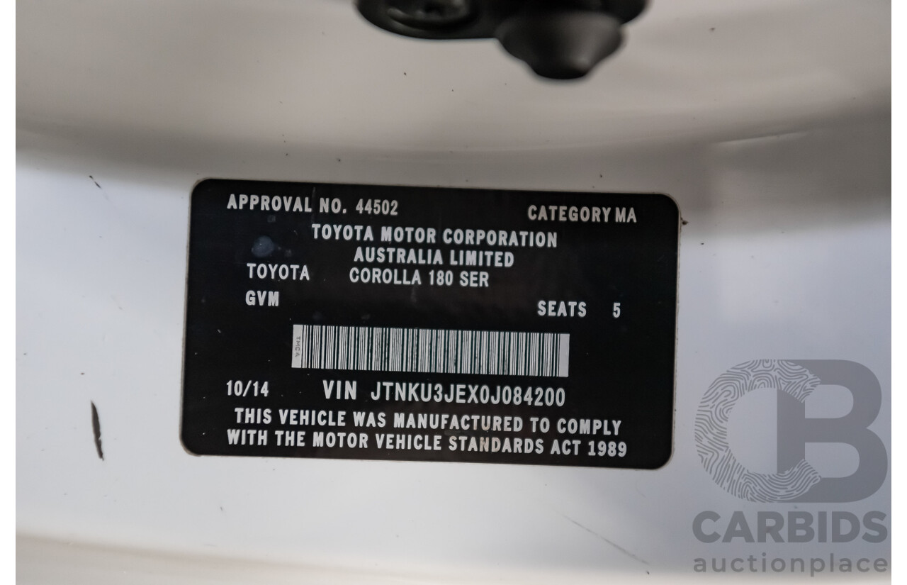 10/2014 Toyota Corolla Ascent Sport ZRE182R 5d Hatchback Glacier White 1.8L