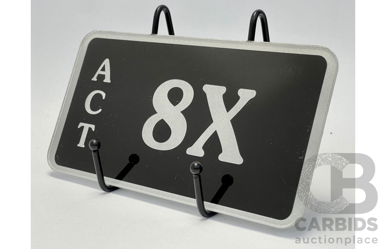 ACT Two Character Alpha Numeric Number Plate - 8X (Number 8, Letter X)