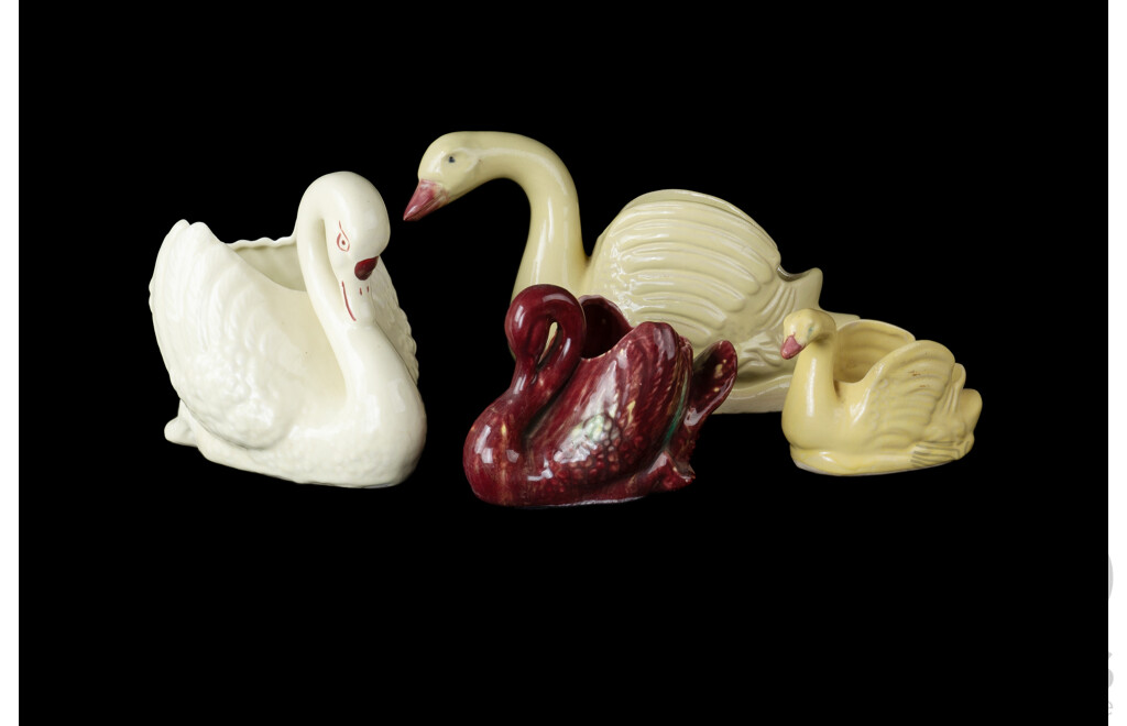 2 Casey Ware Swan Form Vases, Together with an Unmarked Pair