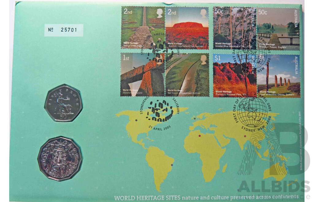 Royal Australian Mint, Royal Mint, Australia Post, Royal Mail - World Heritage Sites PNC Issue