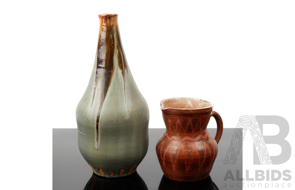 Australian Studio Pottery Vase Along WithJug by Elizabeth Kalix (20th Century), Signed Verso