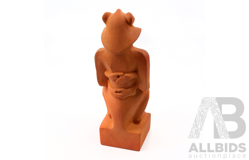 Australian Studio Pottery Maternal Baboon with Child Figure Attributed to Elizabeth Kalix (20th Century)