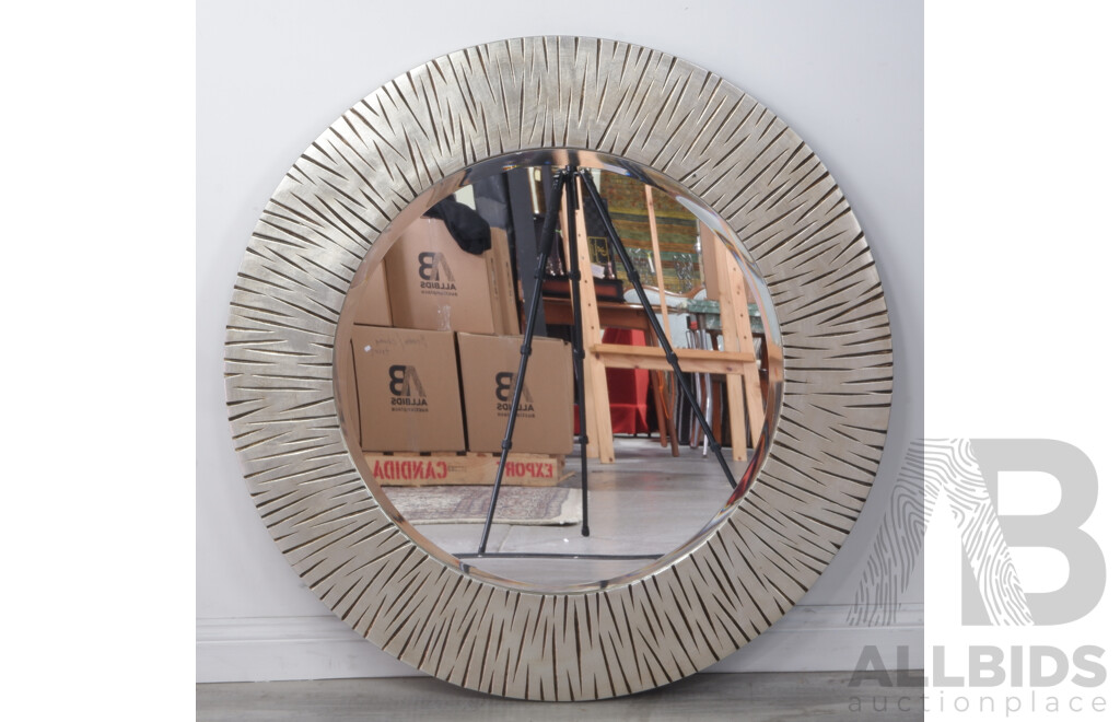 Contemporary Round Mirror with Silver Tone Frame