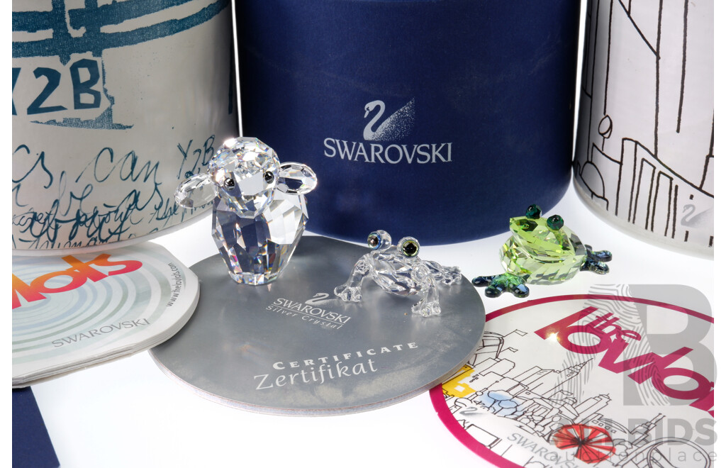 Collection Three Swarovski Crystal Miniature Animals Comprising Two Different Frogs, Sheep