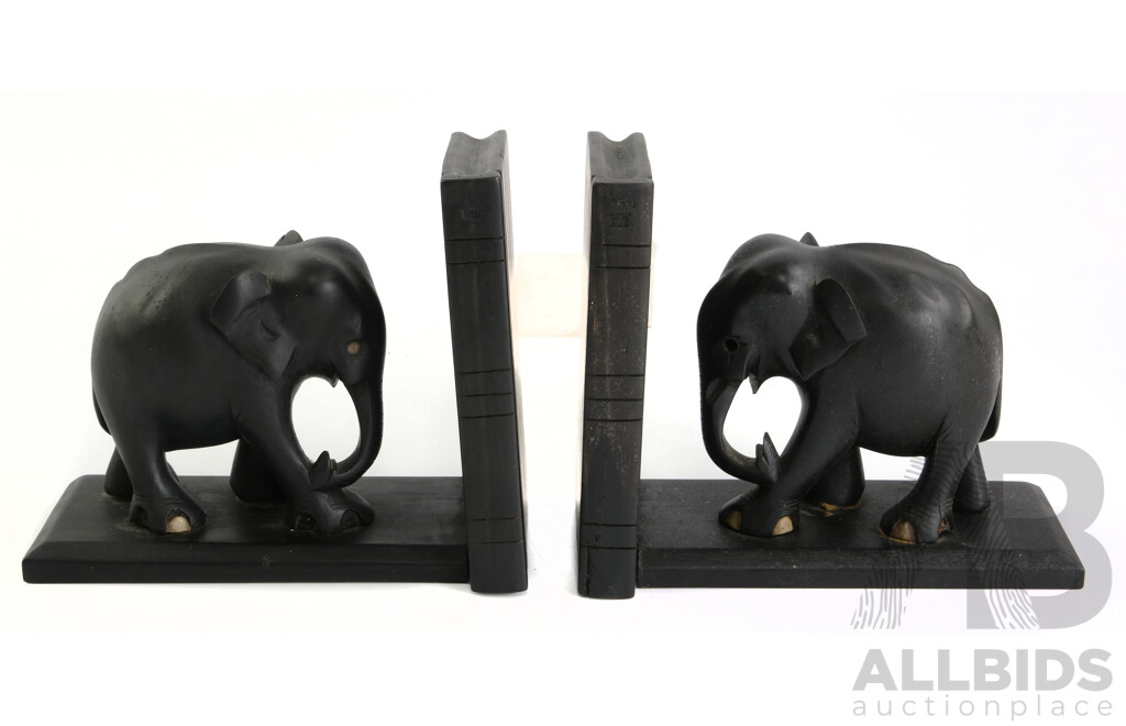 Pair of Sri Lankan Mahogany and Ivory Bookends C.1950s