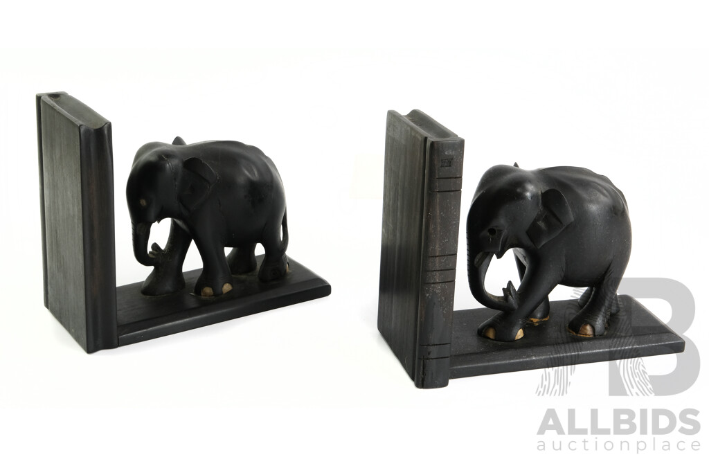 Pair of Sri Lankan Mahogany and Ivory Bookends C.1950s