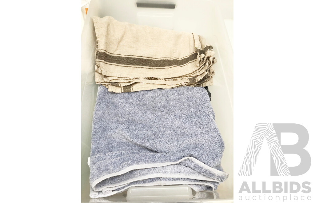 Assorted Kitchen Aprons, Towels, and Clothes