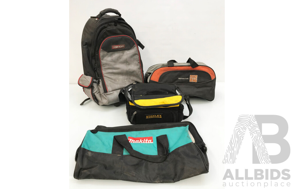 Assorted Work and Tool Bags From Venom, Makita, Stanley Fatmax, and Fein - Lot of 4