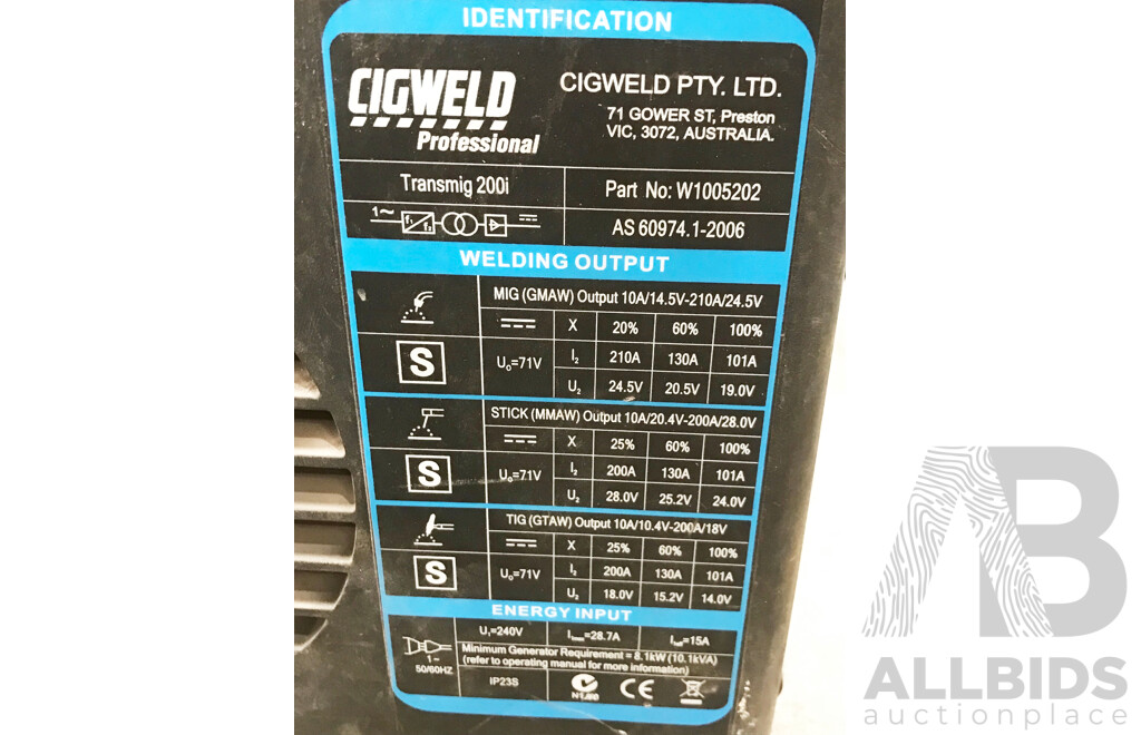 Cigweld Transmig 220I Multiprocess Electric Welder