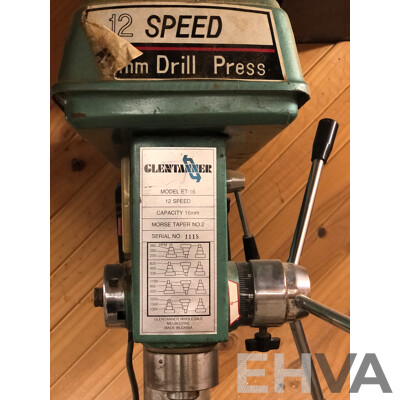 Vintage ET-16 Glentanner 12 Speed 16mm Drill Press with Vintage Hole Punchers and Socket Sets