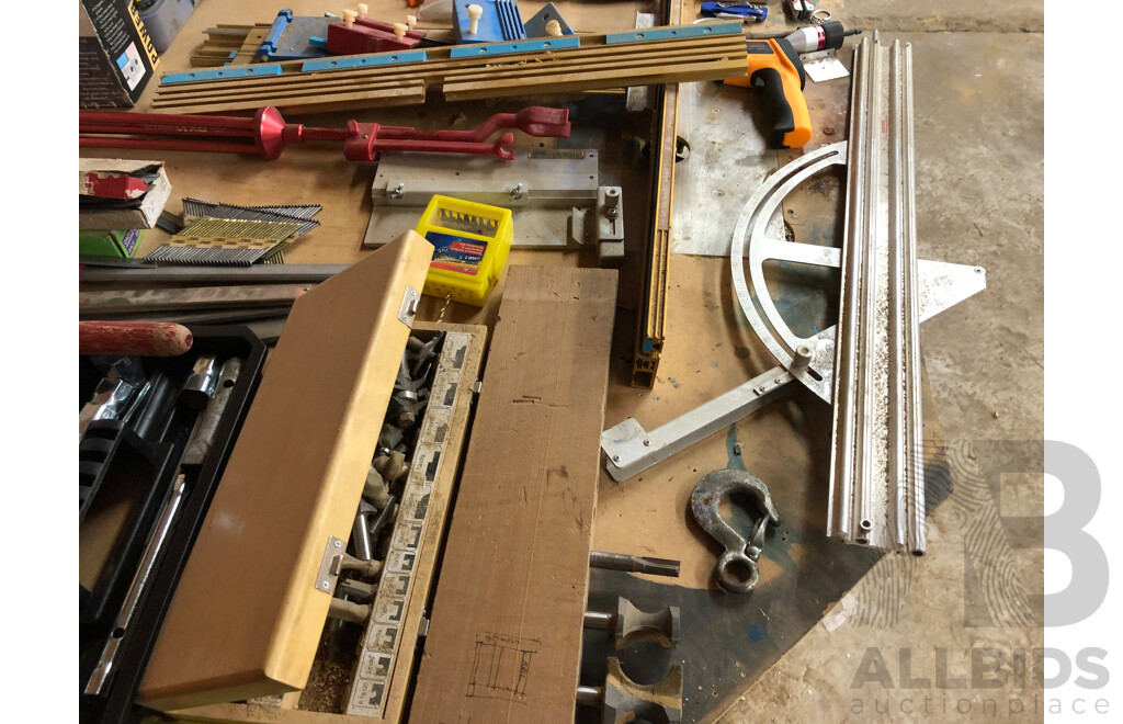 Mixed Assortment of Tools, Rulers, Clamps, Bench Vices and More