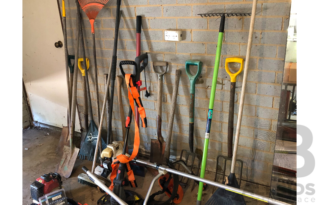 Large Assortment of Garden Power and Hand Tools