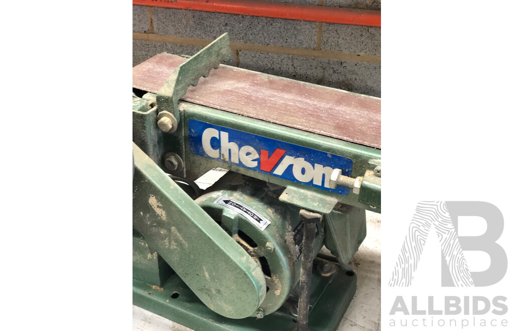 Vintage 240V Chevron Belt Linisher & AAA SY-6 Electric Bench Grinder with Attachment Board