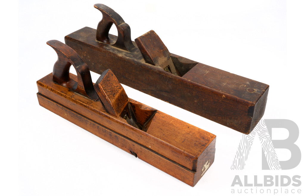 Antique Timber Carpenters Plane with Mathieson & Sons Blade and Block Plane with Sorby Blade