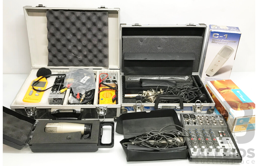 Assorted Microphones, Speakers, and Other Audio Equipment