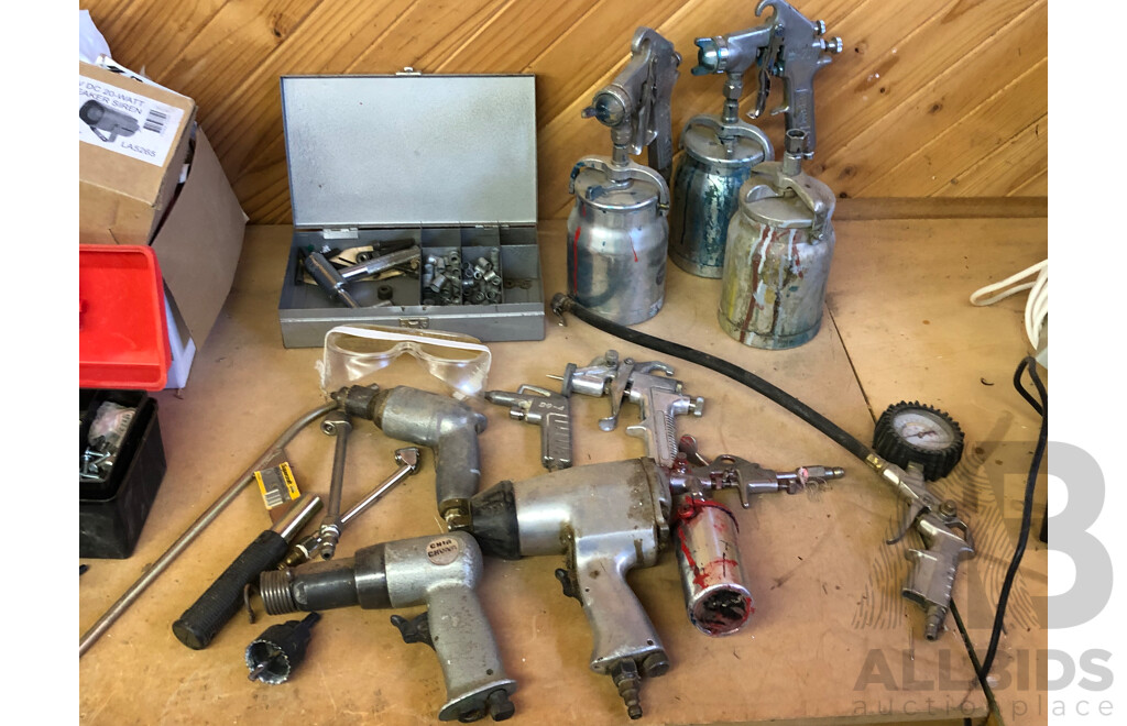 Collection of Vintage Air Powered Rattle Guns and Spray Guns